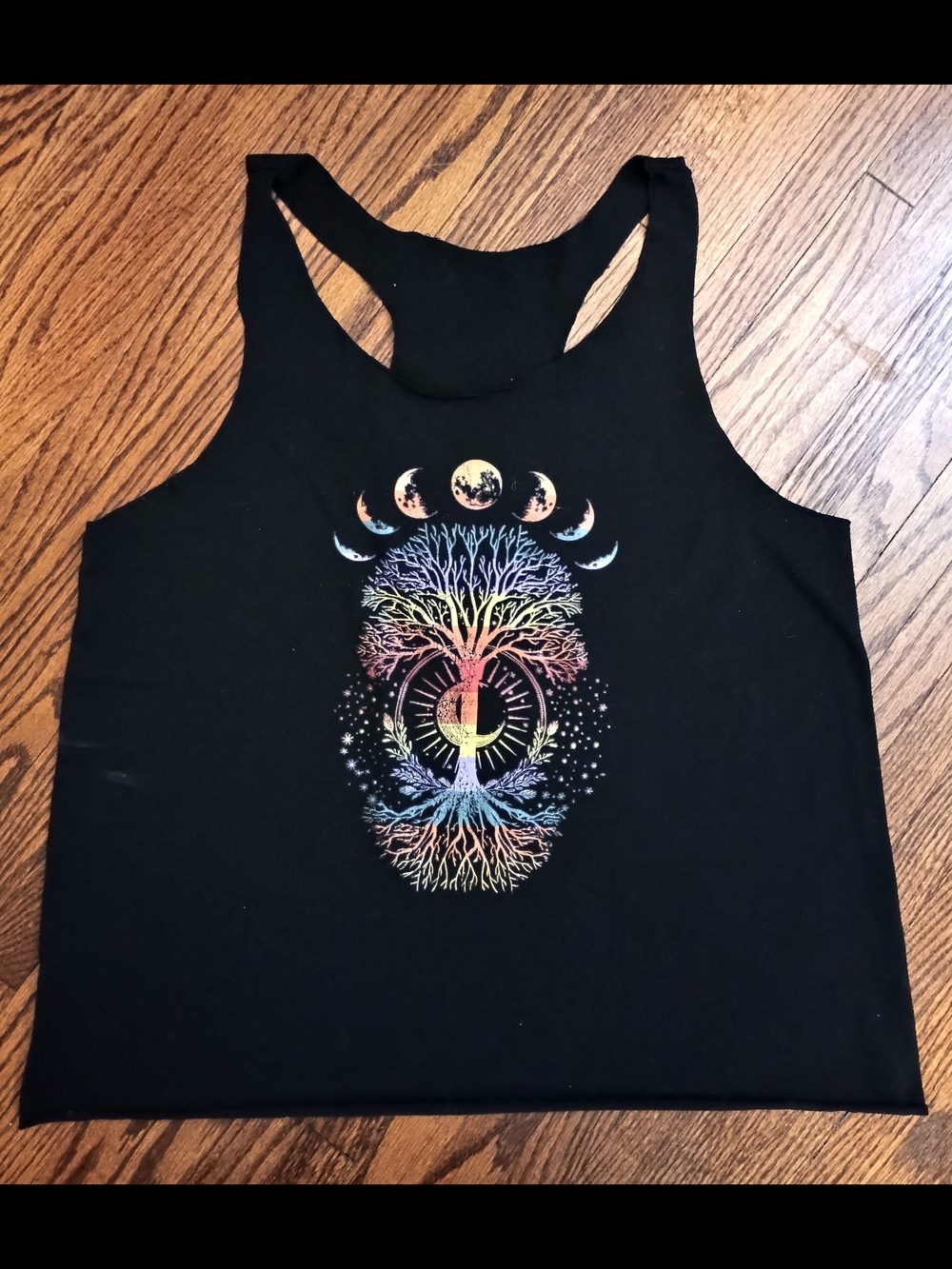 Women's Black Graphic Racerback Tank, Size XL